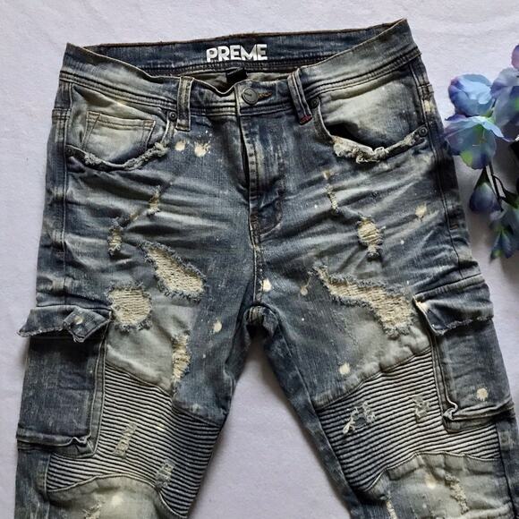 Preme NWOT Light Stone Wash Distressed Skinny Jeans Men 32 - Picture 3 of 10